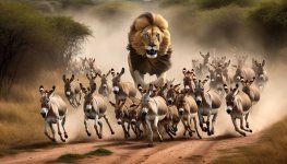 DALL·E-2023-10-04-14.32.17-photo-of-a-lion-chasing-a-group-of-terrified-wild-donkeys-with-the-...jpg